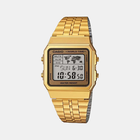 Vintage Unisex Quartz Gold Dial Digital Stainless Steel Watch D134