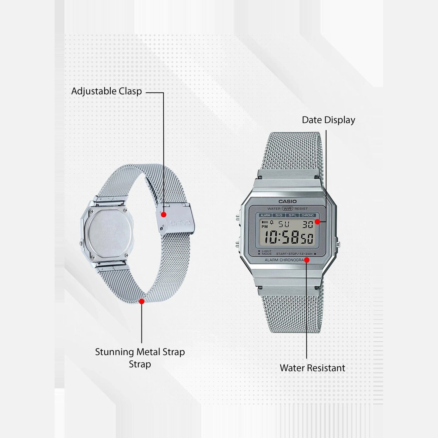 Vintage Unisex Quartz Silver Dial Digital Stainless Steel Watch D170
