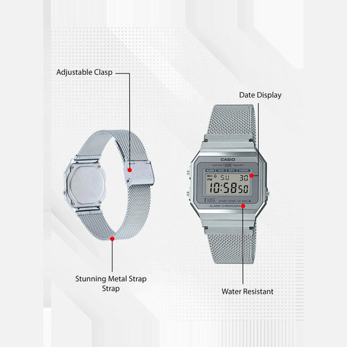 Vintage Unisex Quartz Silver Dial Digital Stainless Steel Watch D170