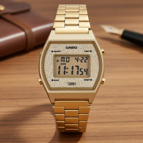 Vintage Unisex Quartz Gold Dial Digital Stainless Steel Watch D188