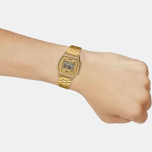 Vintage Unisex Quartz Gold Dial Digital Stainless Steel Watch D188