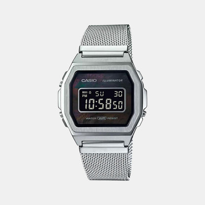 Vintage Unisex Quartz Black Dial Digital Stainless Steel Watch D194