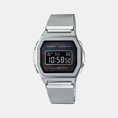Vintage Unisex Quartz Black Dial Digital Stainless Steel Watch D194