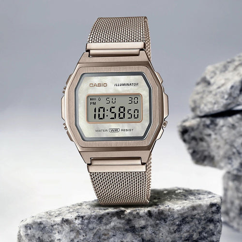 Vintage Unisex Quartz Rose Gold Dial Digital Stainless Steel Watch D195