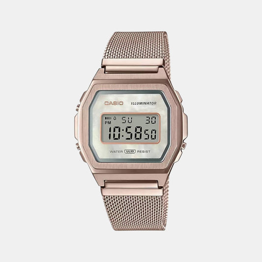 Vintage Unisex Quartz Rose Gold Dial Digital Stainless Steel Watch D195