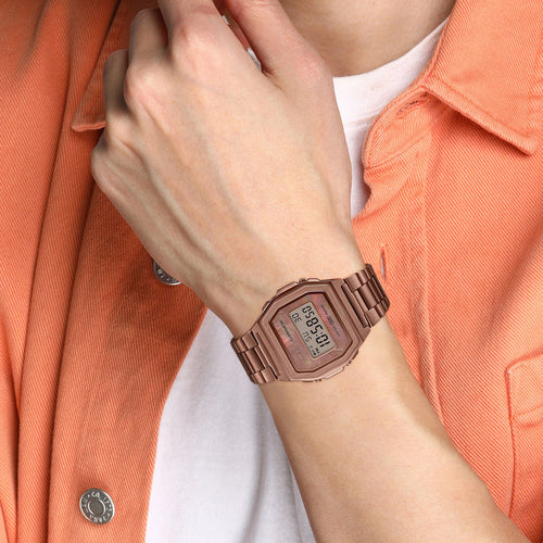Vintage Unisex Quartz Rose Gold Dial Digital Stainless Steel Watch D197