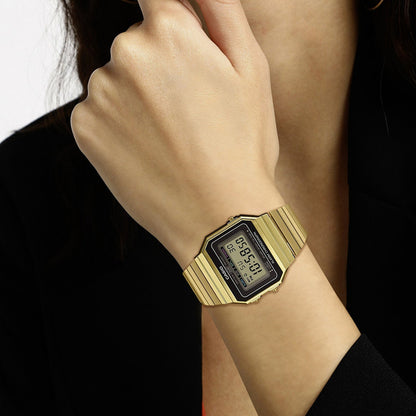 Vintage Unisex Quartz Gold Dial Digital Stainless Steel Watch D198