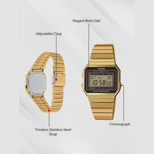 Vintage Unisex Quartz Gold Dial Digital Stainless Steel Watch D198