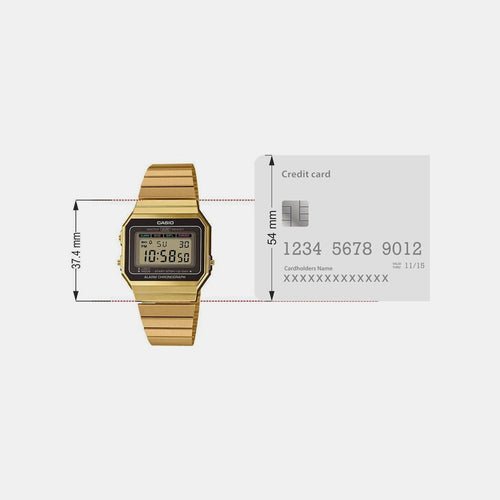 Vintage Unisex Quartz Gold Dial Digital Stainless Steel Watch D198