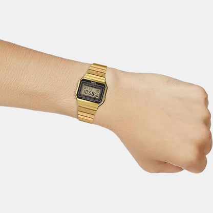Vintage Unisex Quartz Gold Dial Digital Stainless Steel Watch D198