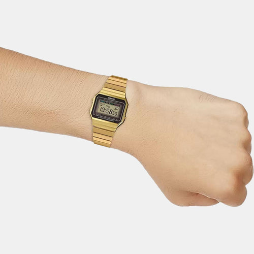 Vintage Unisex Quartz Gold Dial Digital Stainless Steel Watch D198