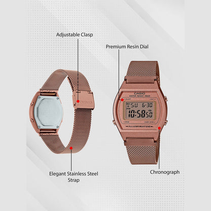 Vintage Unisex Quartz Rose Gold Dial Digital Stainless Steel Watch D216