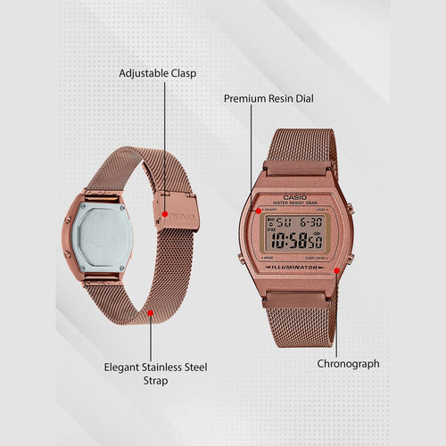 Vintage Unisex Quartz Rose Gold Dial Digital Stainless Steel Watch D216