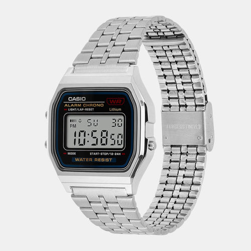 Vintage Unisex Quartz Black Dial Digital Stainless Steel Watch D338
