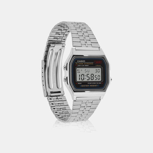 Vintage Unisex Quartz Black Dial Digital Stainless Steel Watch D339