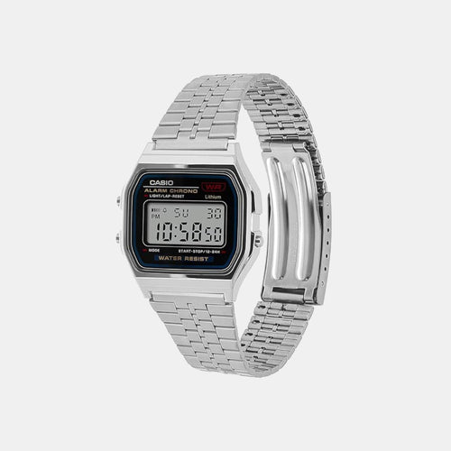 Vintage Unisex Quartz Black Dial Digital Stainless Steel Watch D339