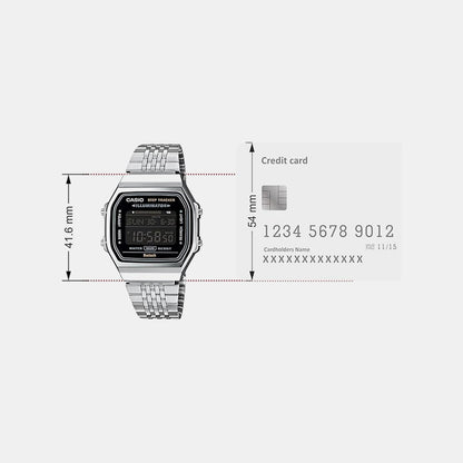 Vintage Unisex Quartz Black Dial Digital Stainless Steel Watch D366