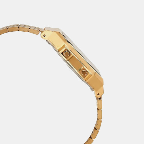 Vintage Unisex Quartz Gold Dial Digital Stainless Steel Watch D368