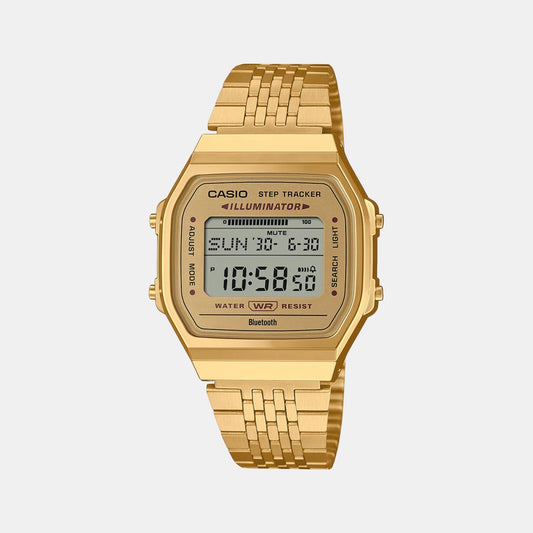 Vintage Unisex Quartz Gold Dial Digital Stainless Steel Watch D368