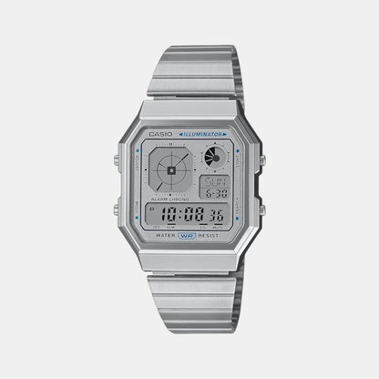 Vintage Unisex Quartz Silver Dial Digital Stainless Steel Watch D389