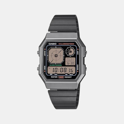 Vintage Unisex Quartz Black Dial Digital Stainless Steel Watch D391