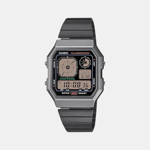 Vintage Unisex Quartz Black Dial Digital Stainless Steel Watch D391