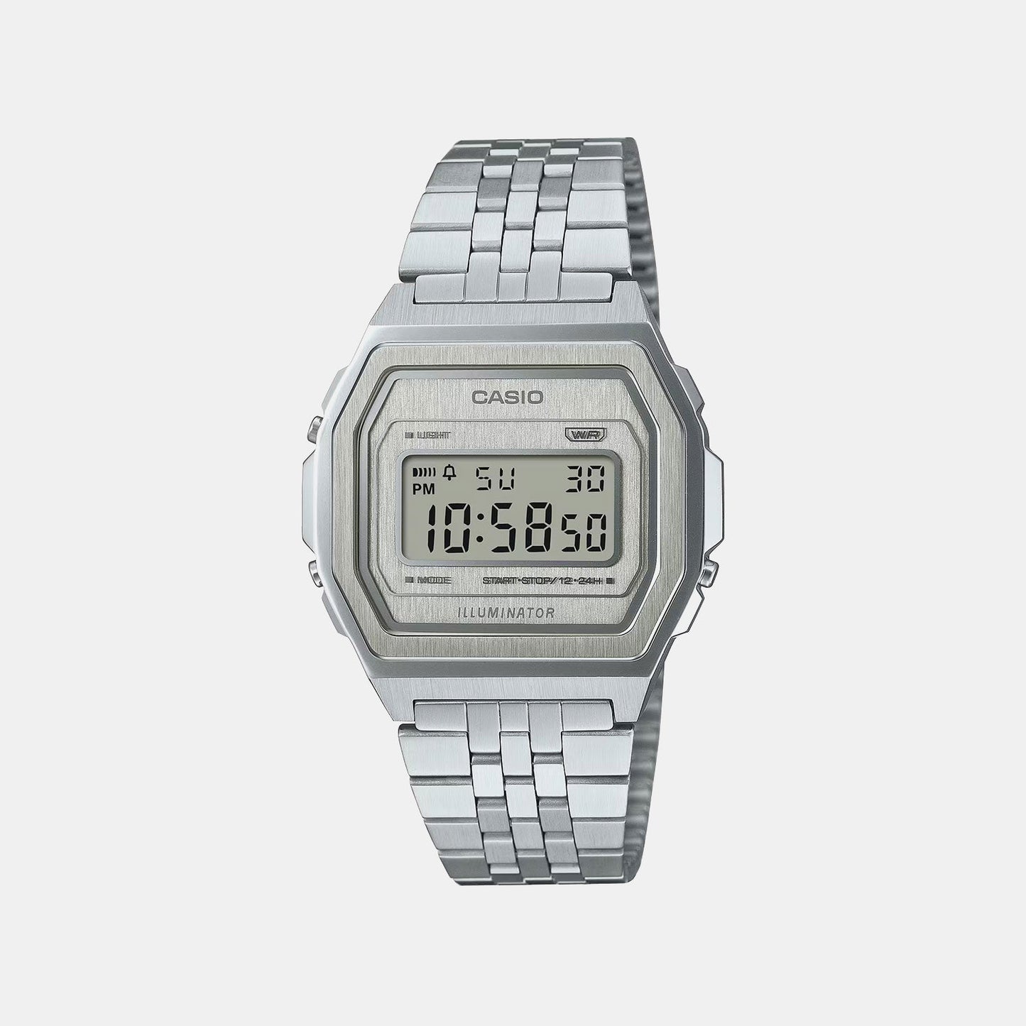Vintage Unisex Quartz Silver Dial Digital Stainless Steel Watch D400