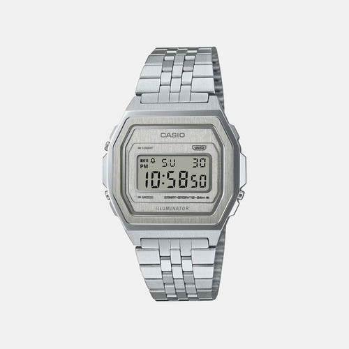 Vintage Unisex Quartz Silver Dial Digital Stainless Steel Watch D400