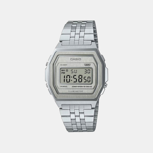Vintage Unisex Quartz Silver Dial Digital Stainless Steel Watch D400