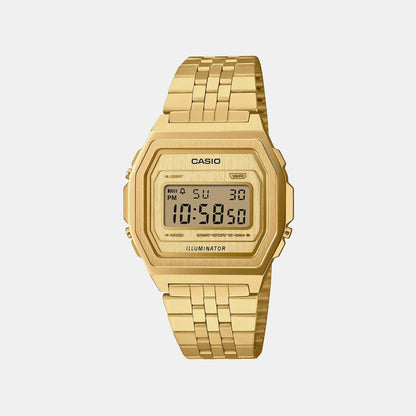 Vintage Unisex Quartz Gold Dial Digital Stainless Steel Watch D401