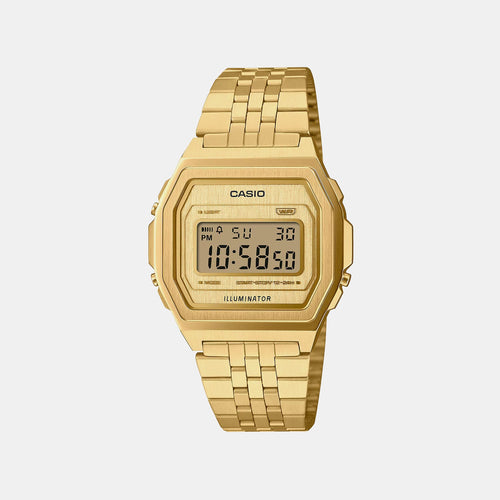 Vintage Unisex Quartz Gold Dial Digital Stainless Steel Watch D401