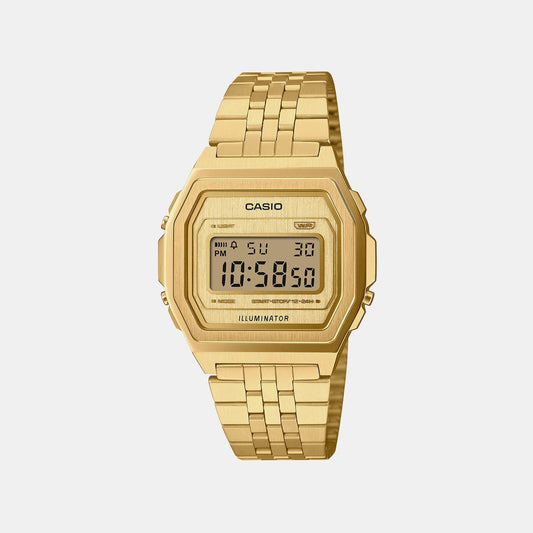 Vintage Unisex Quartz Gold Dial Digital Stainless Steel Watch D401