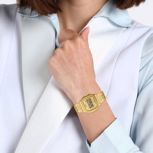 Vintage Unisex Quartz Gold Dial Digital Stainless Steel Watch D401