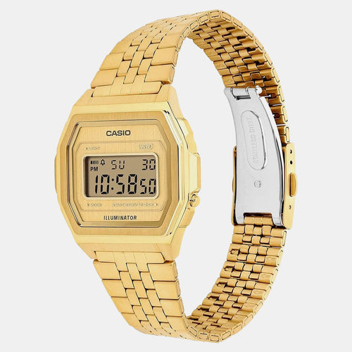 Vintage Unisex Quartz Gold Dial Digital Stainless Steel Watch D401