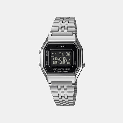 Vintage Women Quartz Black Dial Digital Stainless Steel Watch D408