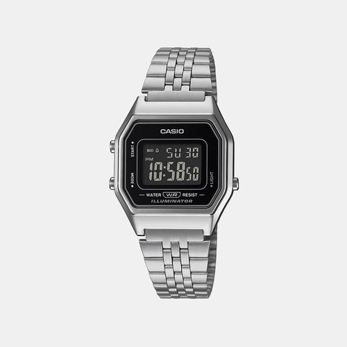 Vintage Women Quartz Black Dial Digital Stainless Steel Watch D408