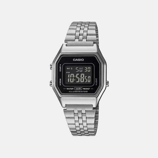 Vintage Women Quartz Black Dial Digital Stainless Steel Watch D408