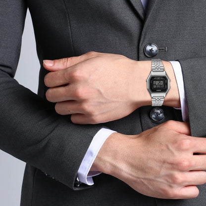 Vintage Women Quartz Black Dial Digital Stainless Steel Watch D408