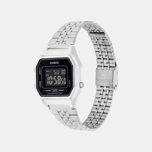 Vintage Women Quartz Black Dial Digital Stainless Steel Watch D408