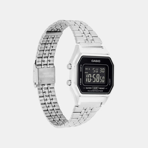 Vintage Women Quartz Black Dial Digital Stainless Steel Watch D408