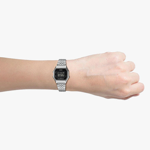 Vintage Women Quartz Black Dial Digital Stainless Steel Watch D408