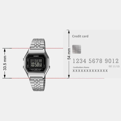 Vintage Women Quartz Black Dial Digital Stainless Steel Watch D408