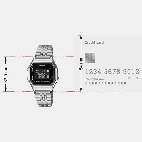 Vintage Women Quartz Black Dial Digital Stainless Steel Watch D408