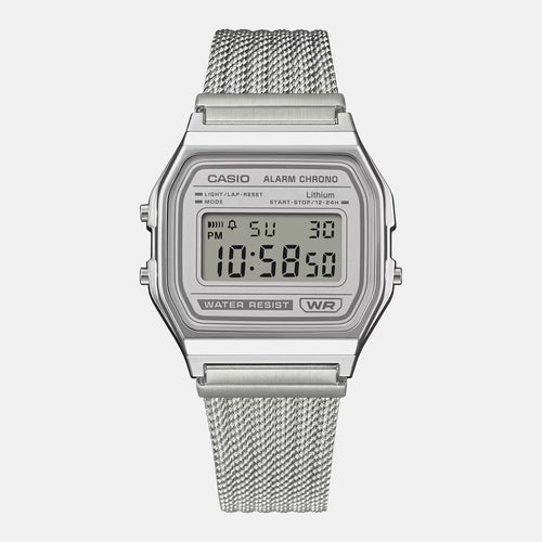 Vintage Unisex Quartz Grey Dial Digital Stainless Steel Watch D414