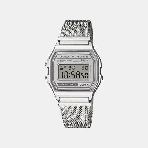 Vintage Unisex Quartz Grey Dial Digital Stainless Steel Watch D414