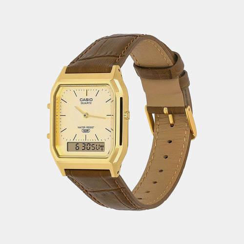Classics Men Quartz White Dial Analog-Digital Leather Watch D415