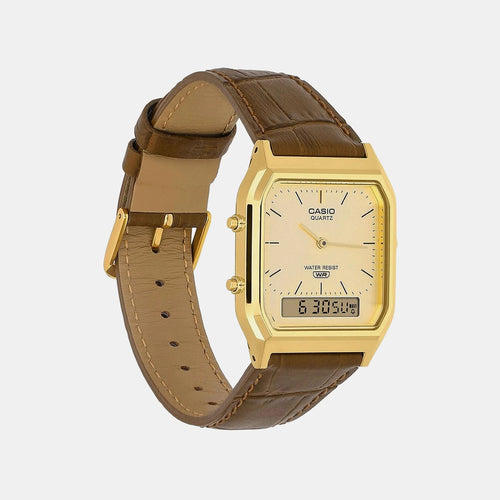 Classics Men Quartz White Dial Analog-Digital Leather Watch D415