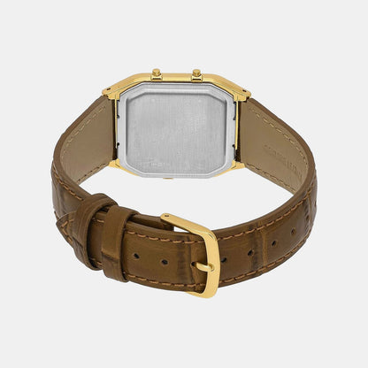 Classics Men Quartz White Dial Analog-Digital Leather Watch D415