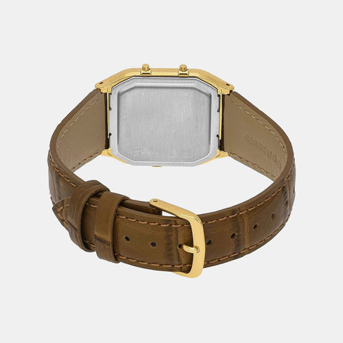 Classics Men Quartz White Dial Analog-Digital Leather Watch D415