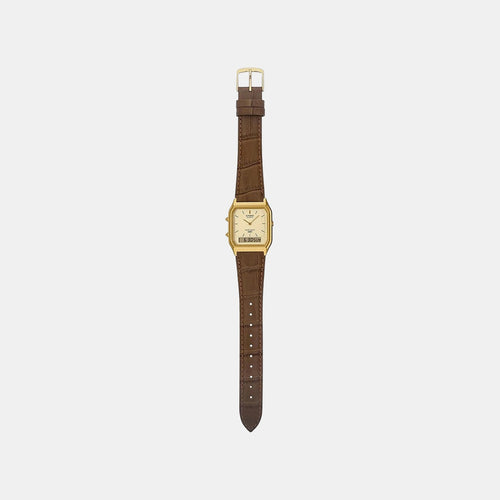 Classics Men Quartz White Dial Analog-Digital Leather Watch D415